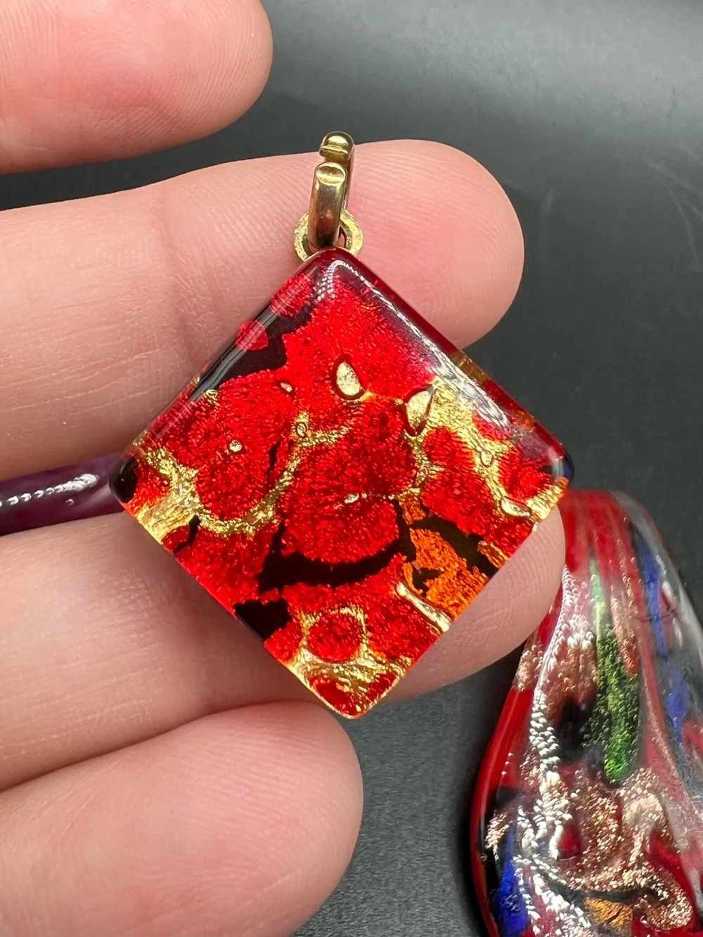 Lot of 5 Art Glass Pendants Hand Blown Dichroic Glass Heart Disc Jewelry Making